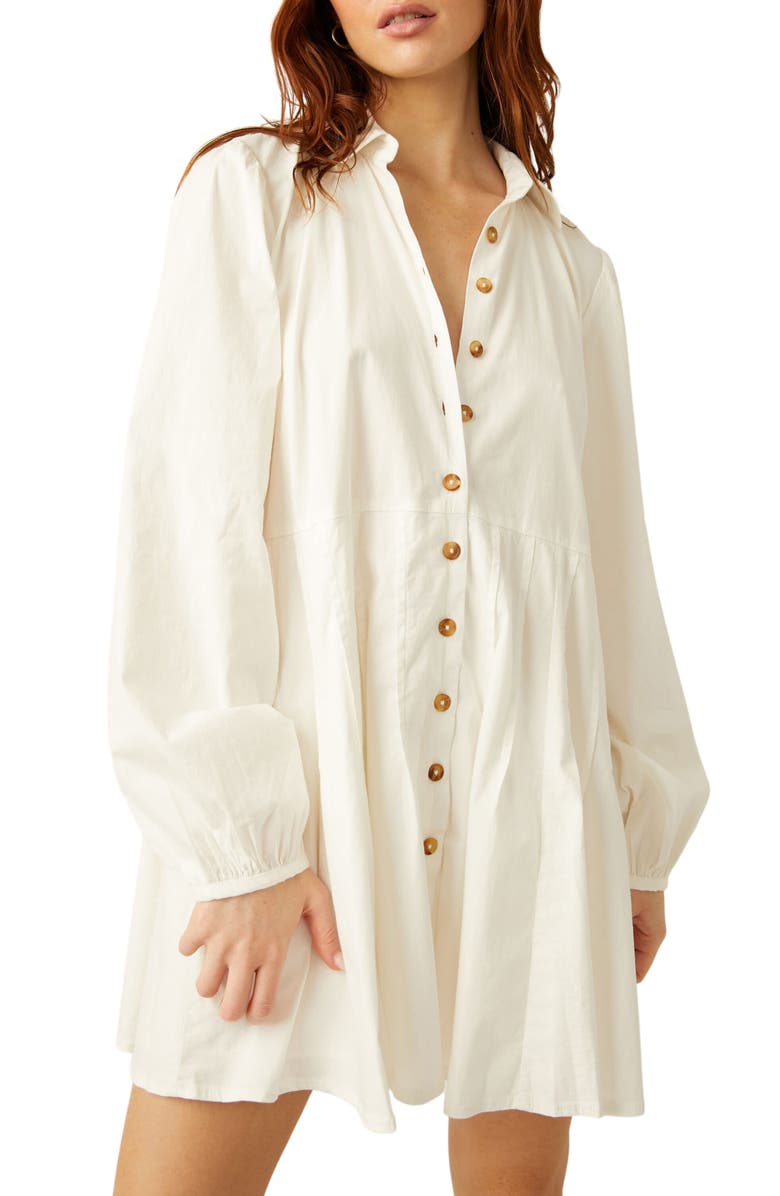Free People Marvelous Mia Long Sleeve Stretch Cotton Mini Shirtdress, Main, color,