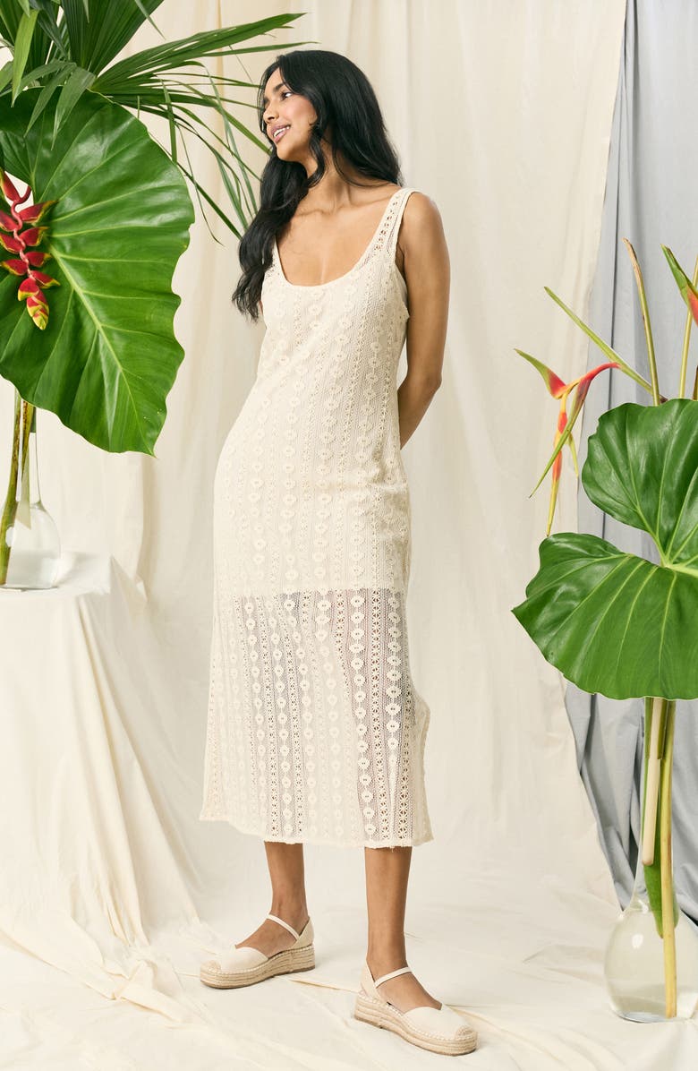 The Good Journey Open Stitch Cotton Midi Dress, Alternate, color, Natural