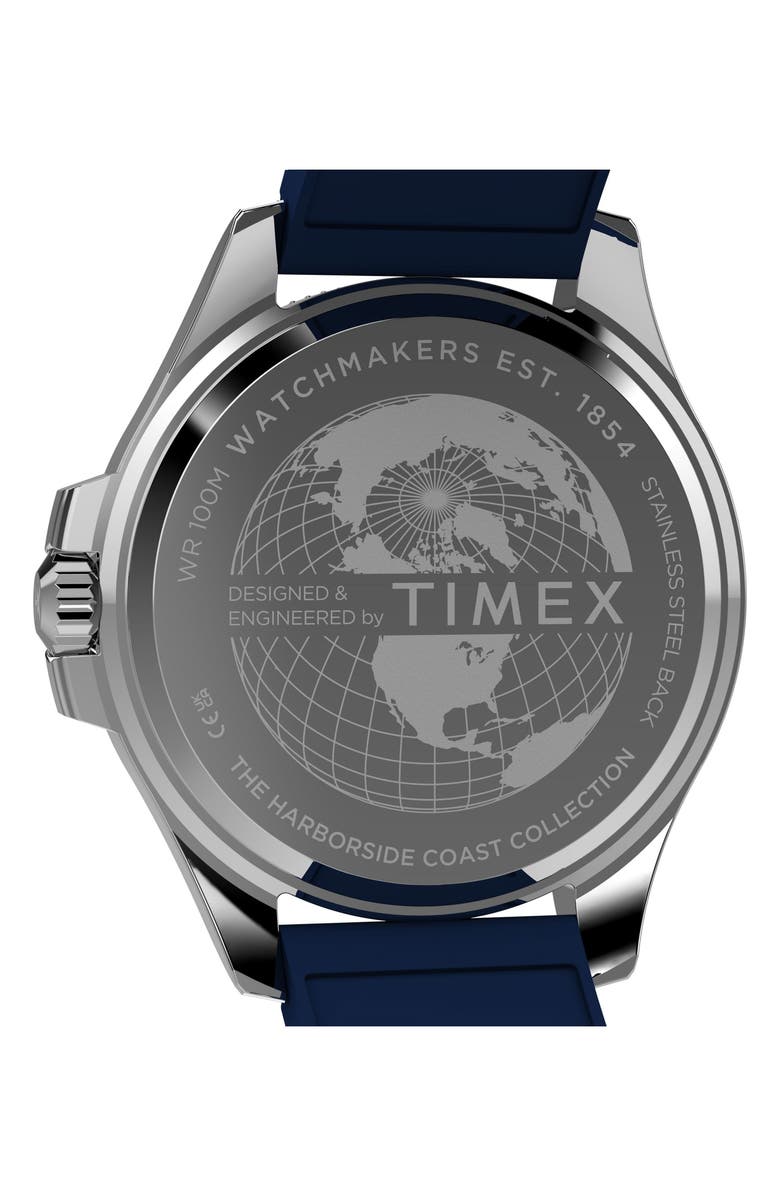 Timex<sup>®</sup> Harborside Coast Multifunction 43mm Synthetic Rubber Strap Watch, Alternate, color, Blue/ Silver-Tone