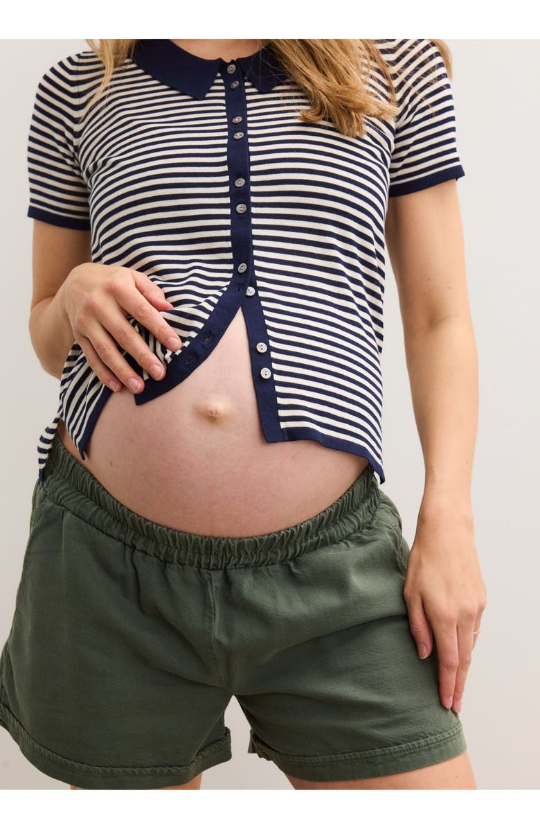 HATCH Collection The Drapey Denim Maternity Short, Alternate, color, Olive