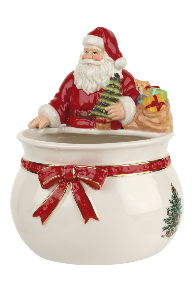 Christmas Tree Figural Santa Bowl, Main, color, GREEN