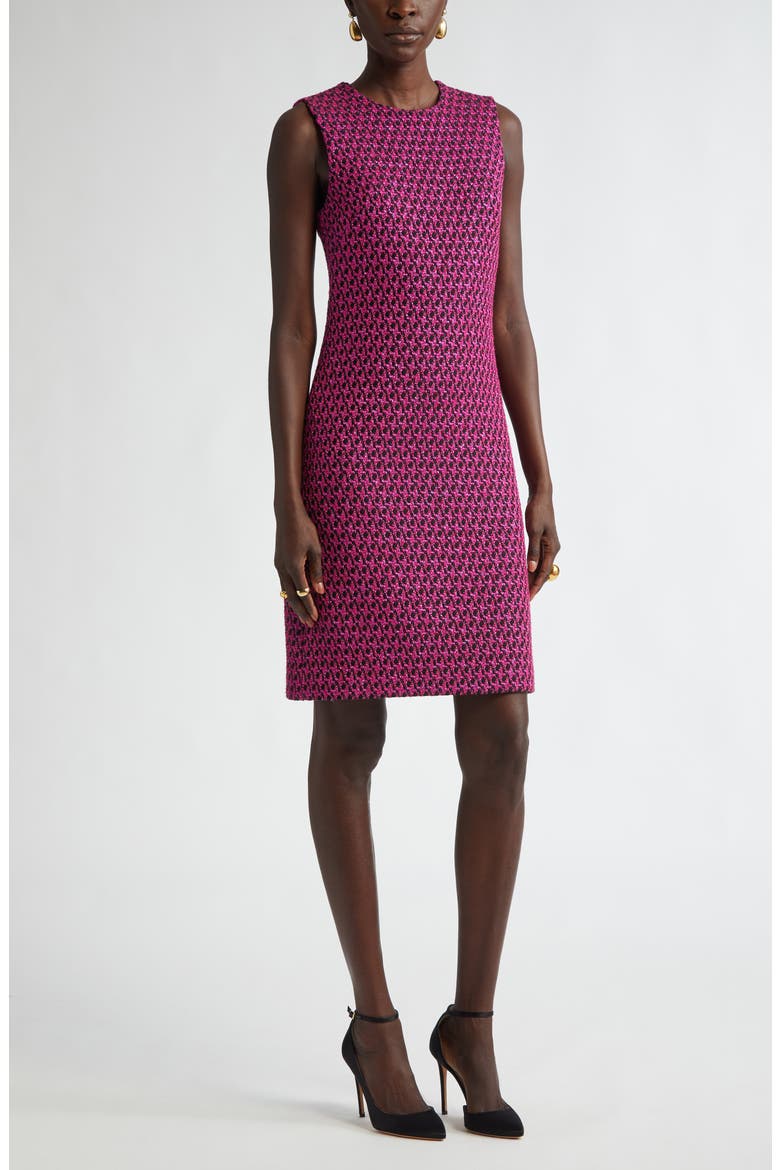 Honeycomb Tweed Sleeveless Sheath Dress, Main, color, BLACK/ WILD ORCHID MULTI