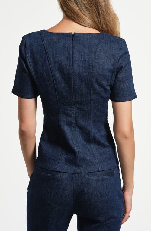 Isaac Mizrahi New York Seamed Square Neck Denim Top In Blue