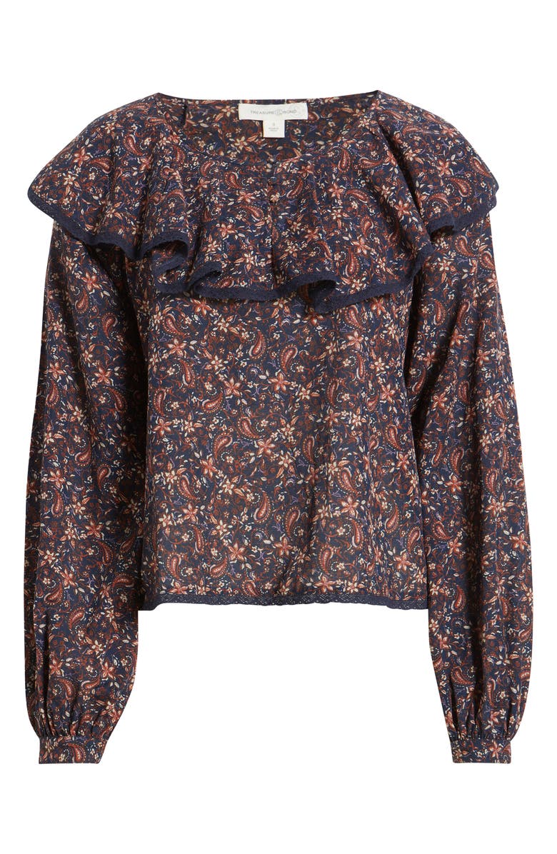 Treasure & Bond Ruffle Collar Top, Alternate, color, Navy Mallory Paisley