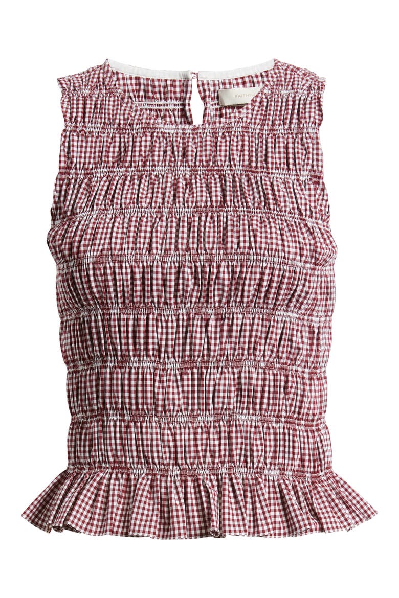 Heidi Gingham Shirred Cotton Top, Alternate, color, GINGHAM DEEP RED