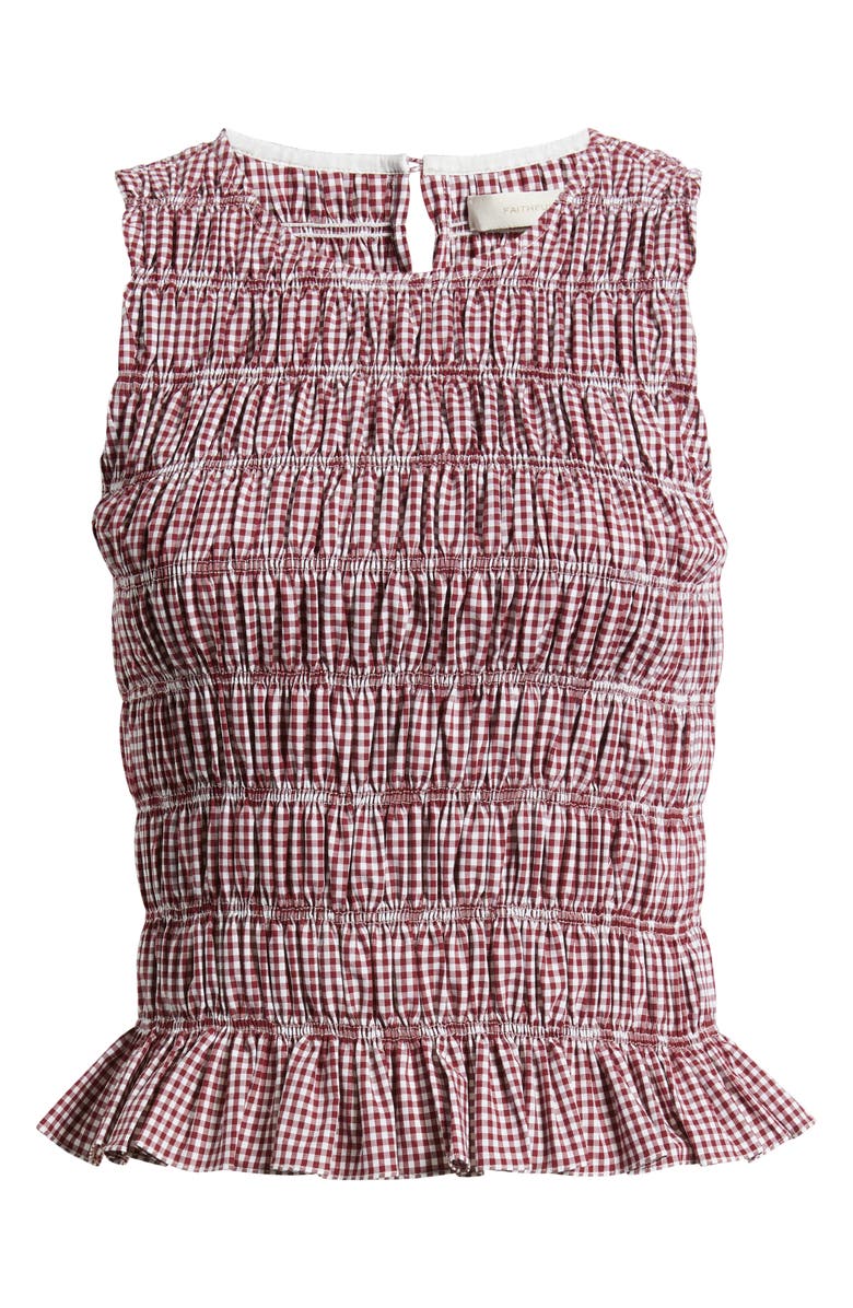 Faithfull the Brand Heidi Gingham Shirred Cotton Top, Alternate, color, Gingham Deep Red