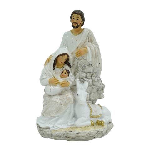 Resin Sparkle Nativity Figurine with Donkey Colorful Christmas