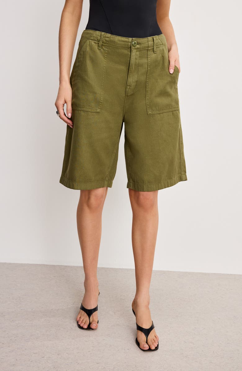 Good American Lite Cotton Blend Bermuda Shorts, Alternate, color, Martini Olive002