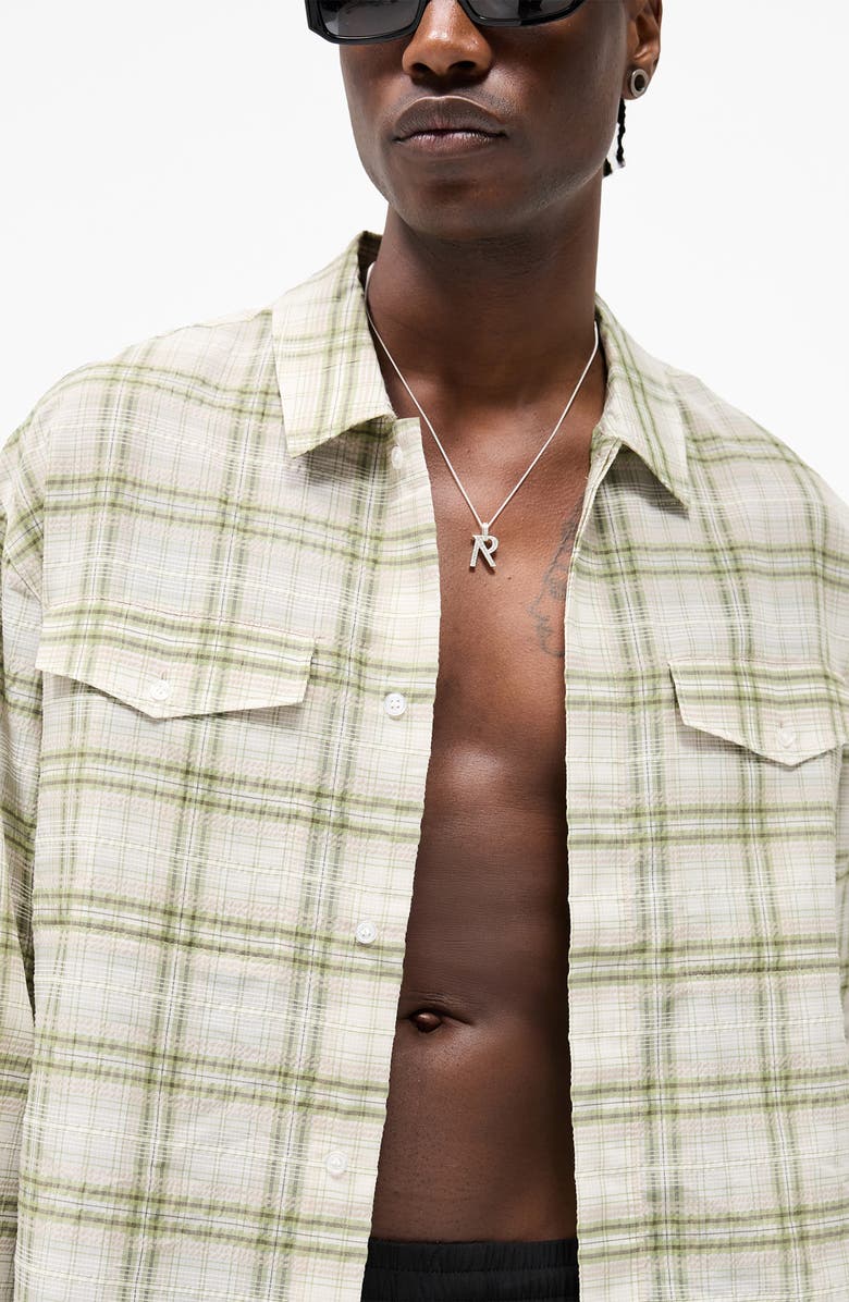 Represent Plaid Texture Sheer Flannel Button-Up Shirt, Alternate, color, Green