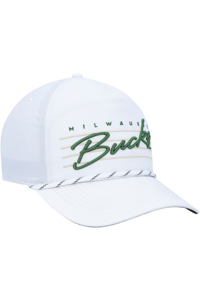 Men's '47  White Milwaukee Bucks Downburst Hitch Snapback Hat, Alternate, color, White