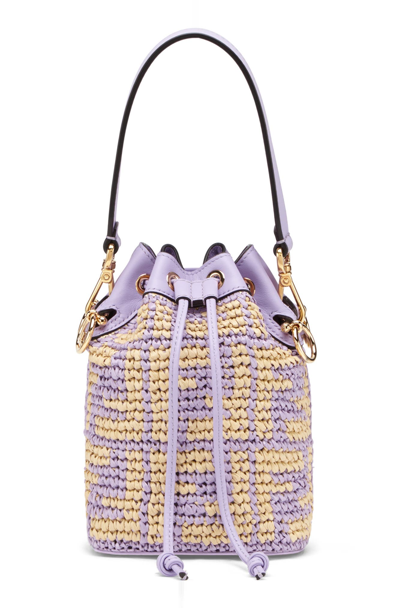 Fendi Small Mon Tresor Woven Raffia Bucket Bag, Main, color, 