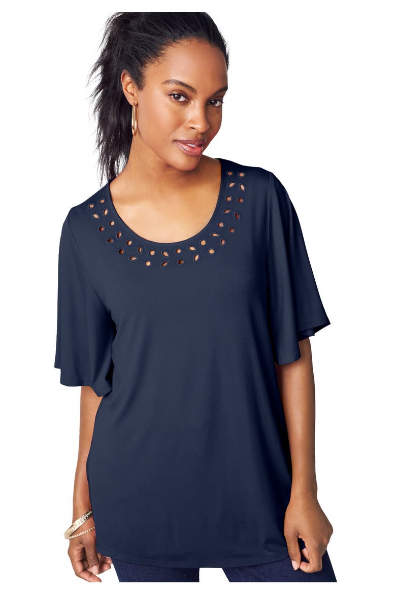 Cutout Flutter Sleeve Tunic, Main, color, NAVY
