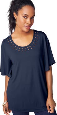 Jessica London Cutout Flutter Sleeve Tunic