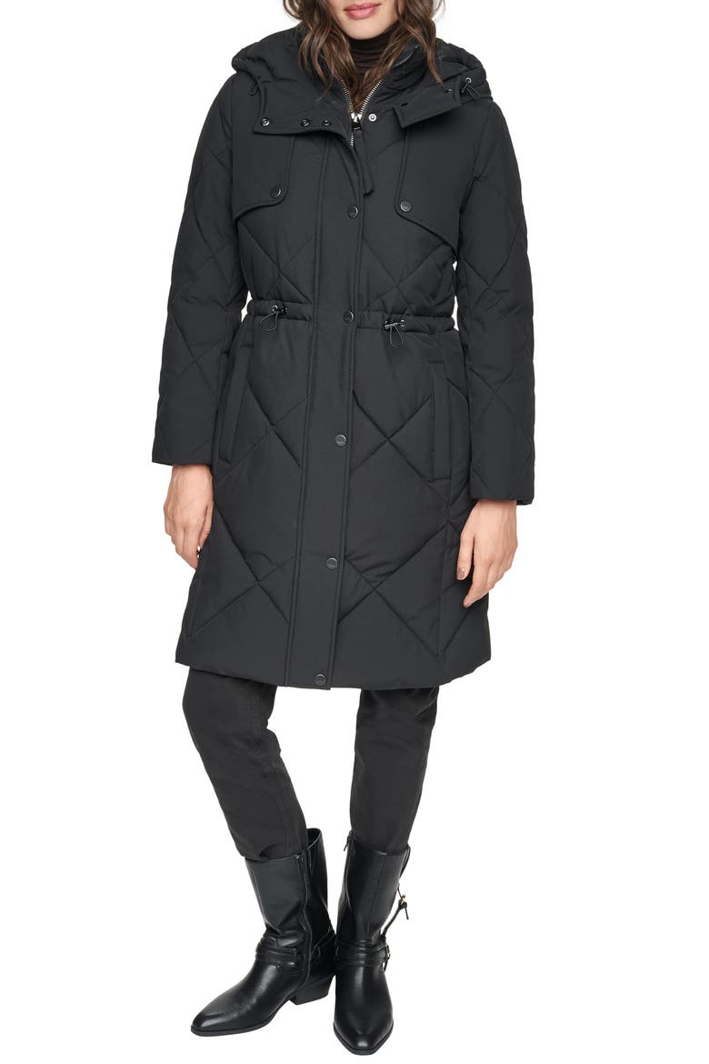 Radzee Hooded Water Resistant Quilted Parka, Main, color, BLACK