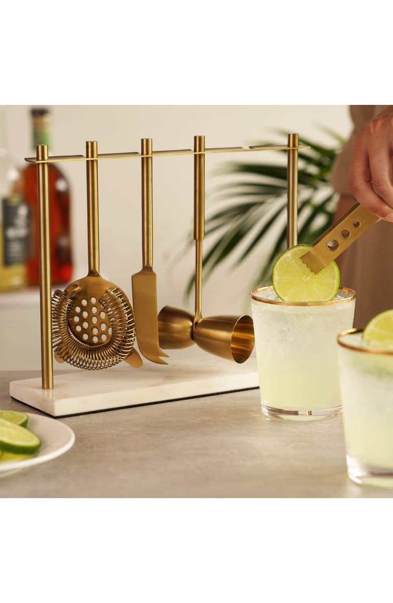 TWINE 4-Piece Bar Tool Set in Gold with Marble and Stainless Steel Stand, Alternate, color, Gold