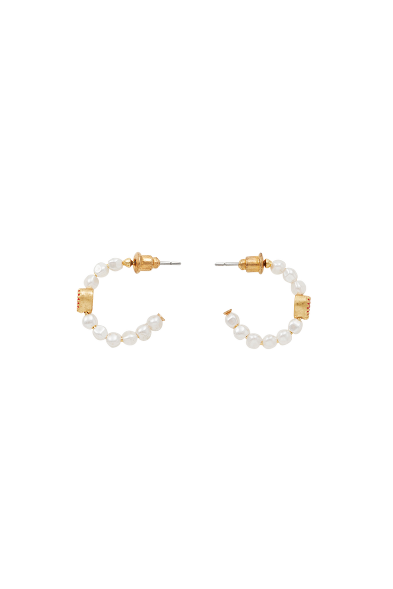 Love Heart Pearl Hoop Earrings, Alternate, color, Gold