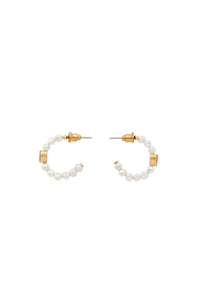 Fable England Love Heart Pearl Hoop Earrings, Alternate, color, Gold