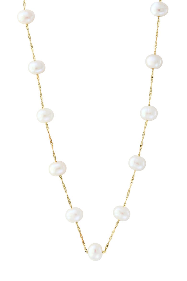 14K Yellow Gold Freshwater Pearl Station Necklace, Main, color, WHITE