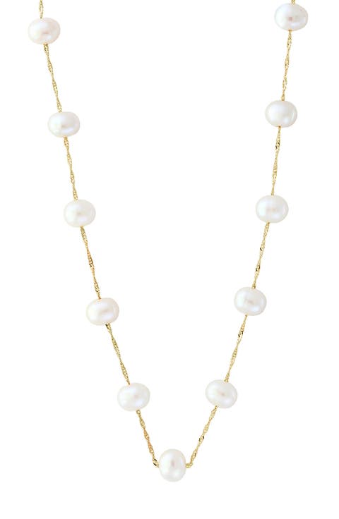 14K Yellow Gold Freshwater Pearl Station Necklace