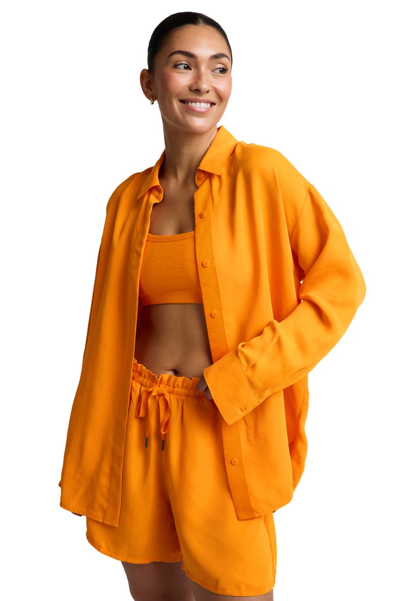 Sunkissed Cupro Button Down Shirt, Alternate, color, BRIGHT CITRUS