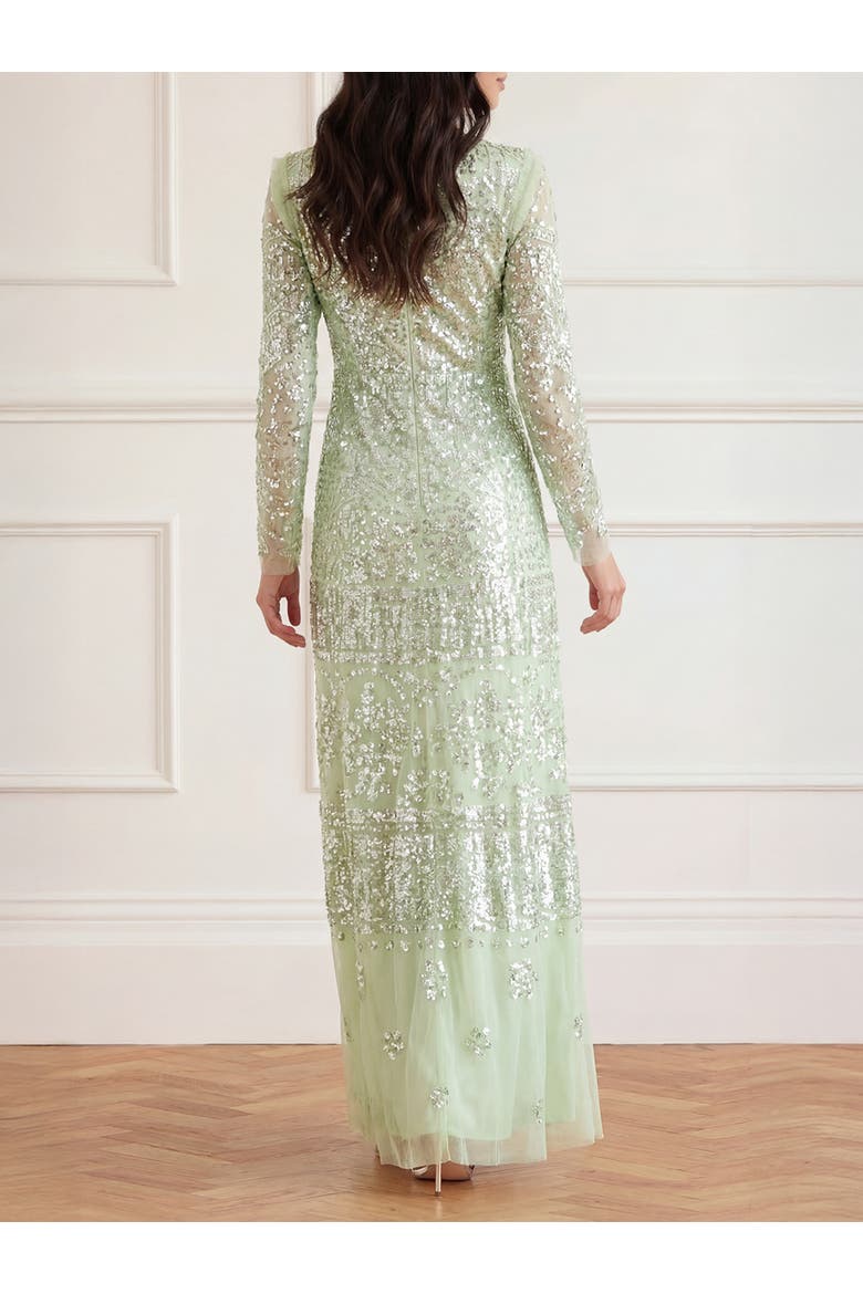 Aurora Long Sleeve Round Neck Gown, Alternate, color, Peppermint