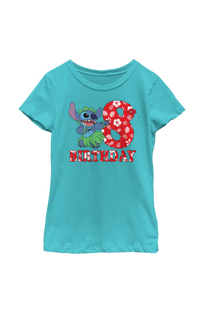Lilo & Stitch Girl's Lilo & Stitch 8th Birthday Hula Dance Graphic T-Shirt, Main, color, Tahiti Blue