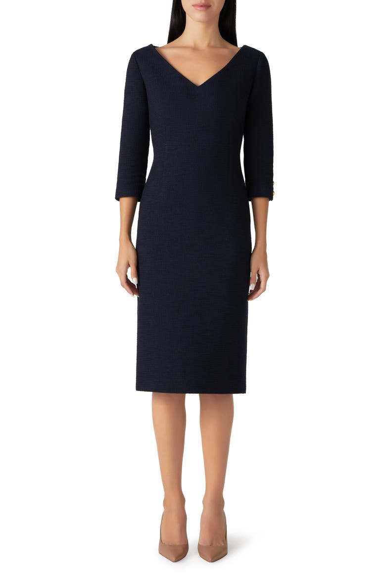 Mouliné Tweed Knit Sheath Dress, Main, color, DARK NAVY