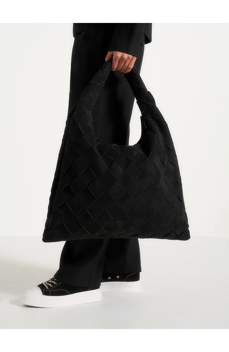 Manière De Voir Aubin Suede Woven Hobo Bag, Alternate, color, Black