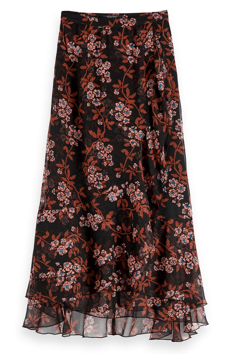 Scotch & Soda Printed Ruffle Maxi Skirt, Alternate, color, 