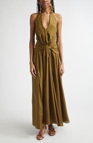 Zimmermann Indra Plunge Halter Silk Maxi Dress