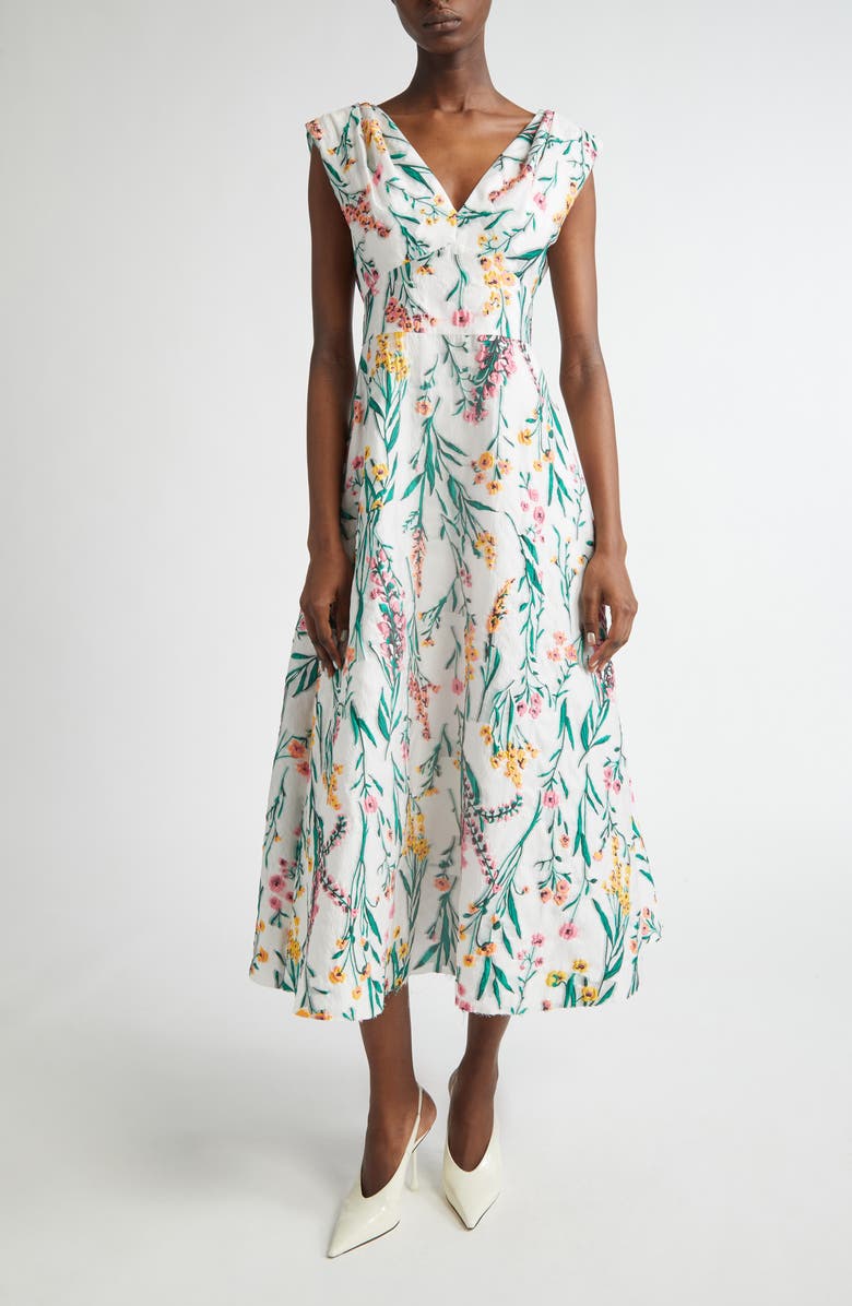 Lela Rose Floral Jacquard Fit & Flare Dress, Main, color, Ivory Multi