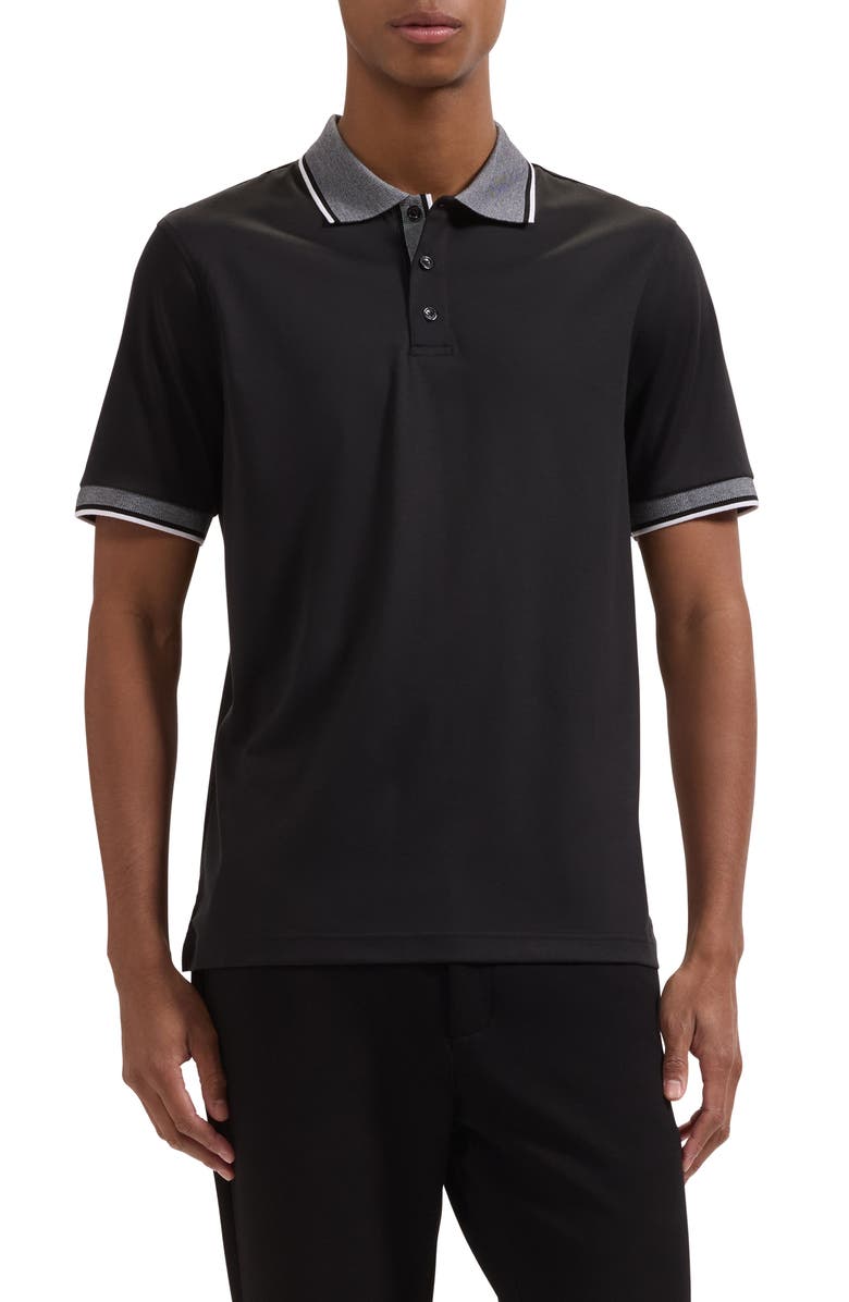 Bugatchi Tipped Pima Cotton Piqué Polo, Main, color, Black