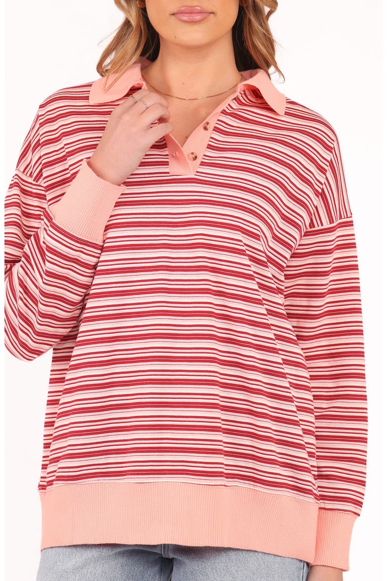 Beau Stripe Long Sleeve Polo, Alternate, color, PINK STRIPE