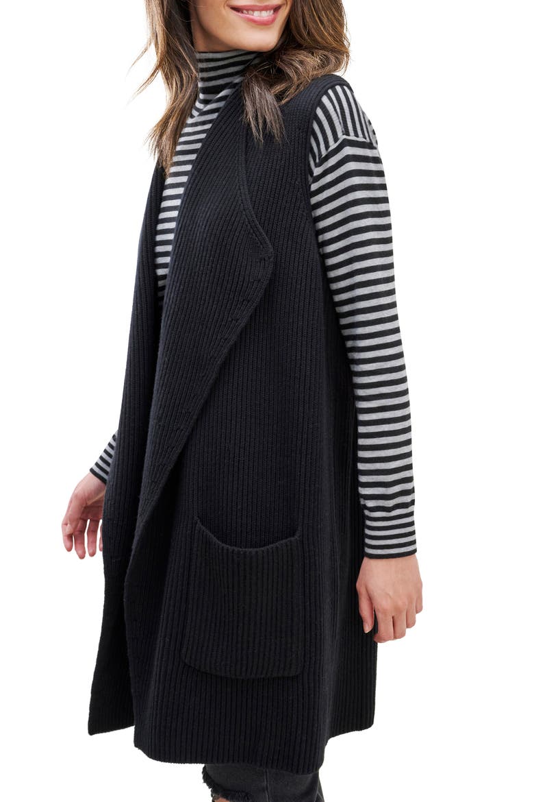 Juliet Rib Open Front Sweater Vest, Alternate, color, BLACK