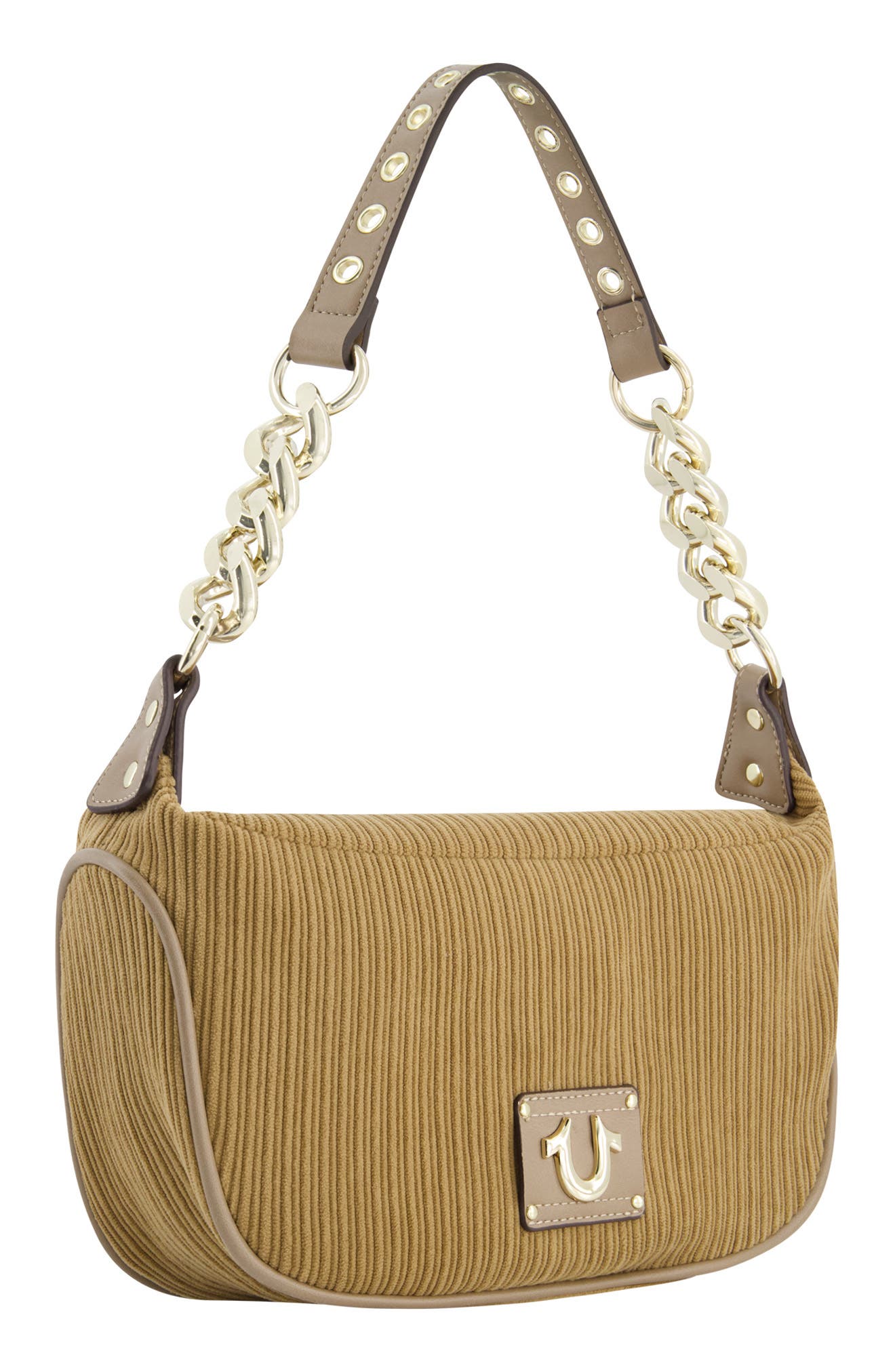 True Religion Brand Jeans Corduroy Chain Shoulder Bag, Alternate, color, Camel