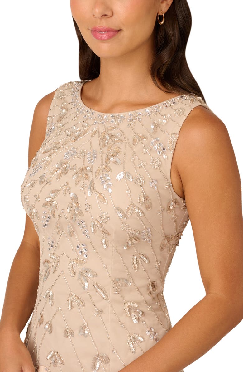 Adrianna Papell Beaded 3D Petal Sleeveless Cocktail Dress, Alternate, color, 