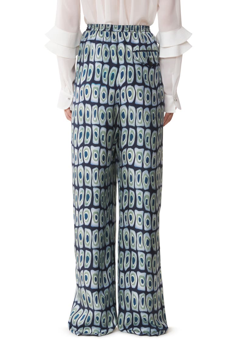 Printed Wide-Leg Silk Pants, Alternate, color, Haze/Sage