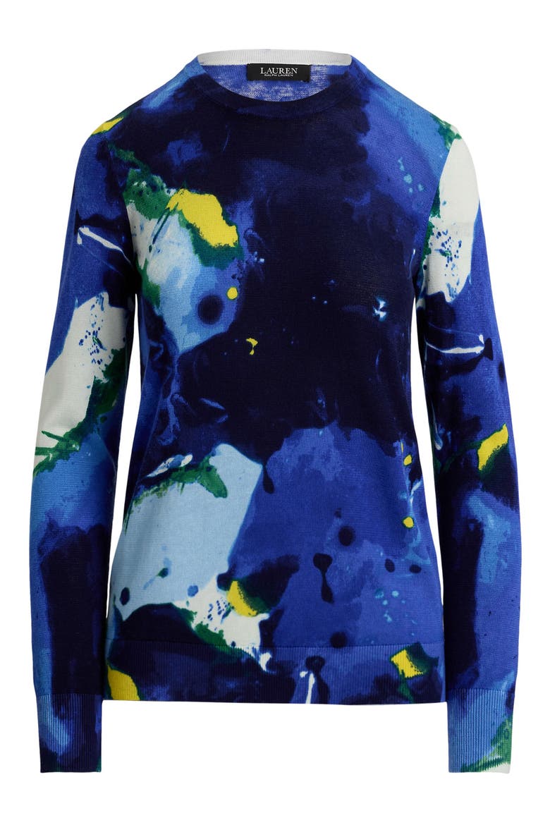 Print Crewneck Sweater, Alternate, color, BLUE/ MULTI