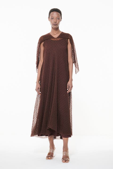 Textured Open Knit Cape Dress