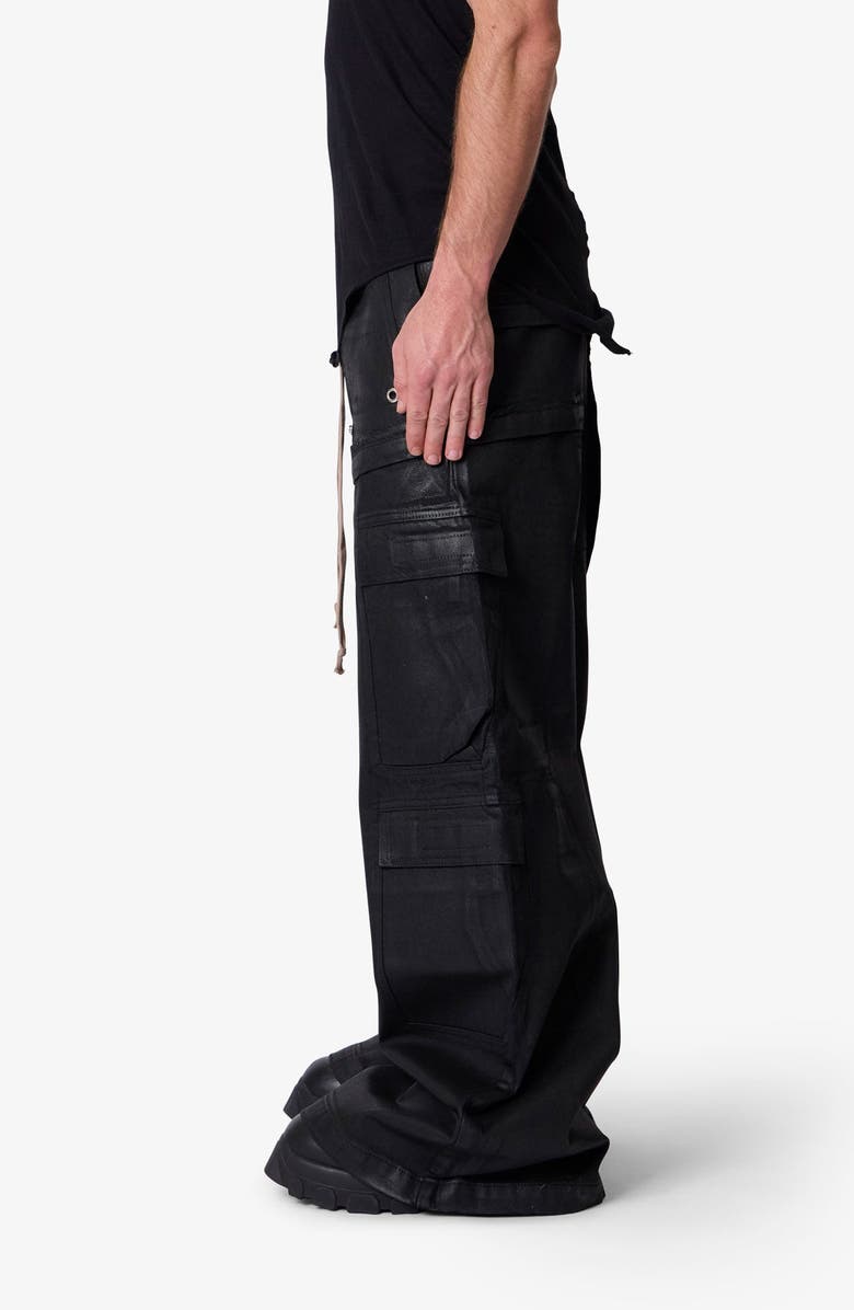 mnml Rave Waxed Oversize Cargo Pocket Pants, Alternate, color, Black
