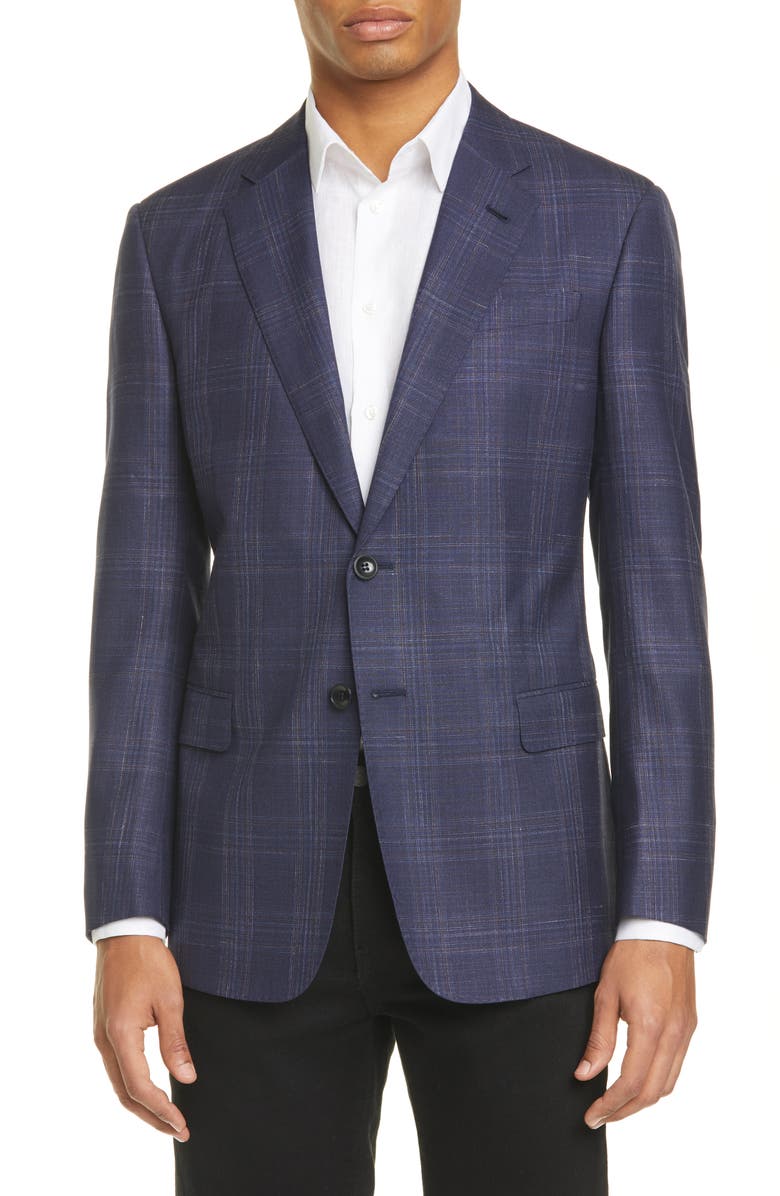 Giorgio Armani Trim Fit Plaid Wool Blend Sport Coat, Main, color,