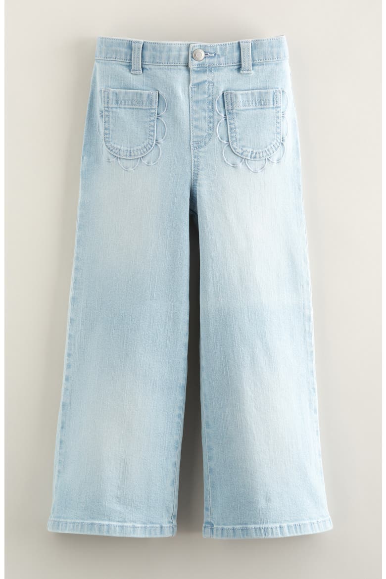 Kids' Embroidered Scallop Wide-Leg Jeans, Main, color, LIGHT INDIGO WASH