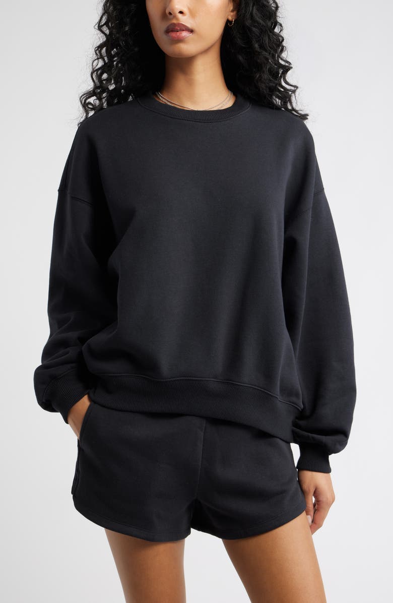 BP. Relaxed Cotton Blend Sweatshirt, Main, color, Black Jet