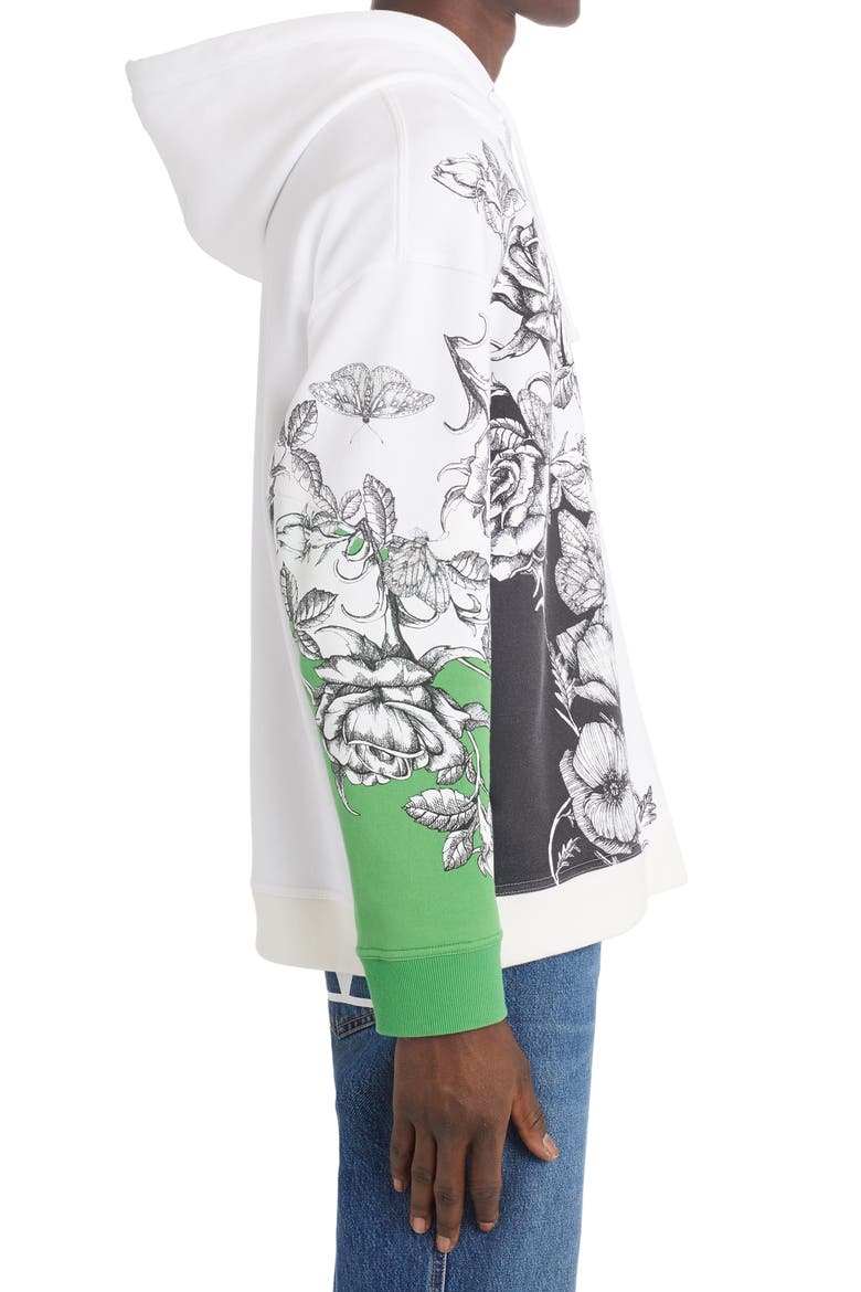 Dark Blooming Floral Logo Hoodie, Alternate, color, WHITE/ BLACK/ GREEN