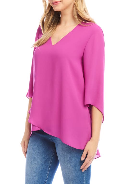 Karen Kane Crossover Hem Asymmetric Top In Bright Pink
