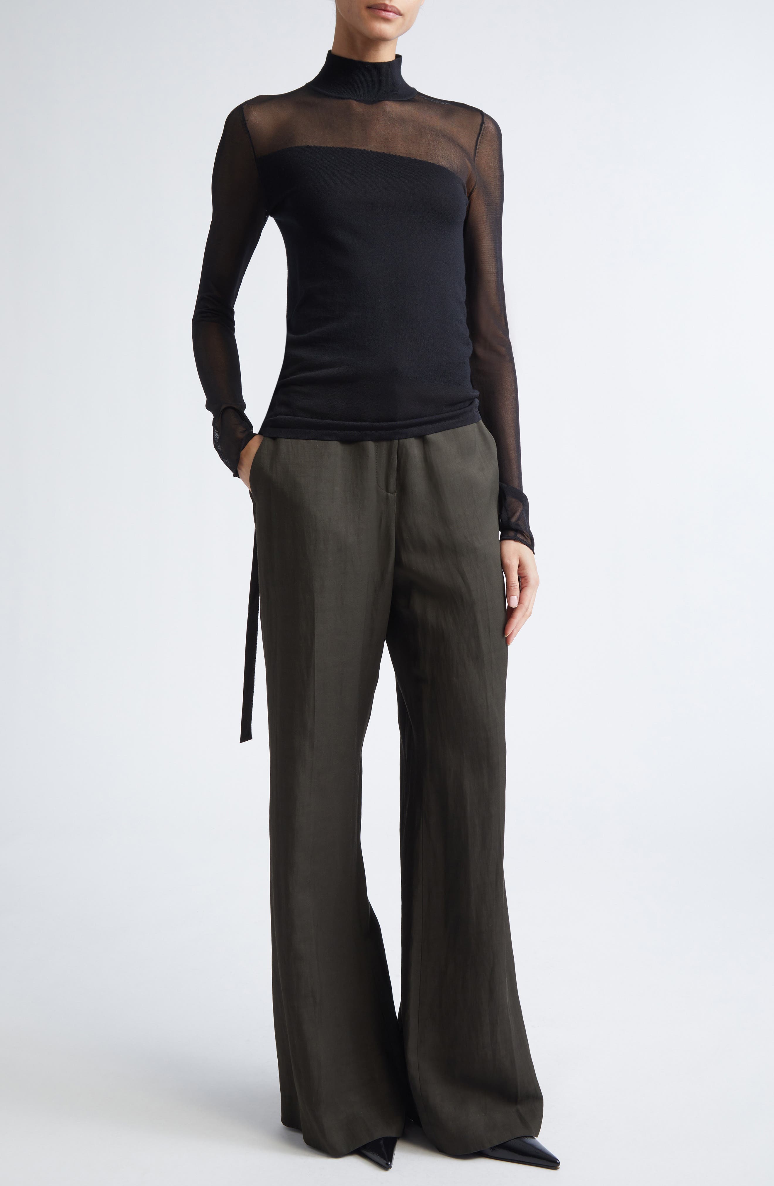 Sheer Inset Merino Wool Turtleneck Sweater - image 2