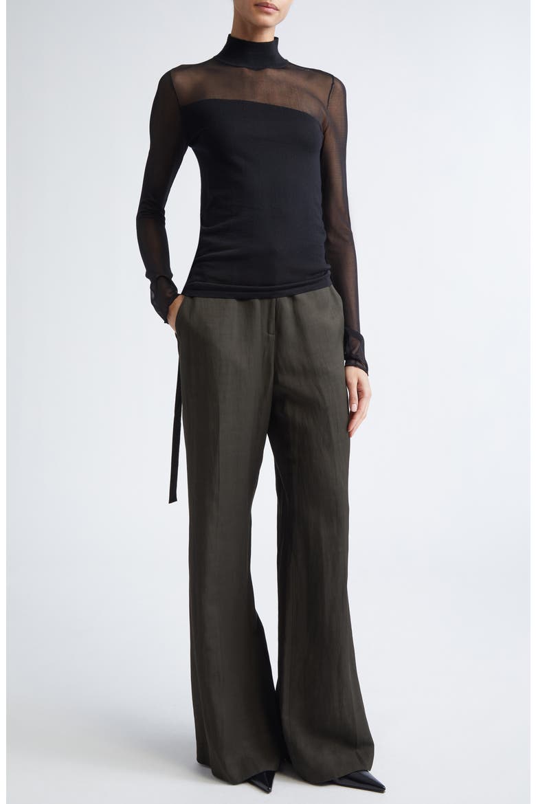 Sheer Inset Merino Wool Turtleneck Sweater, Alternate, color, BLACK/ BLACK