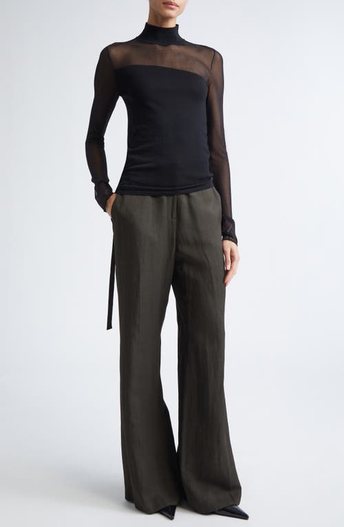 Jason Wu Collection Sheer Inset Merino Wool Turtleneck Sweater In Black