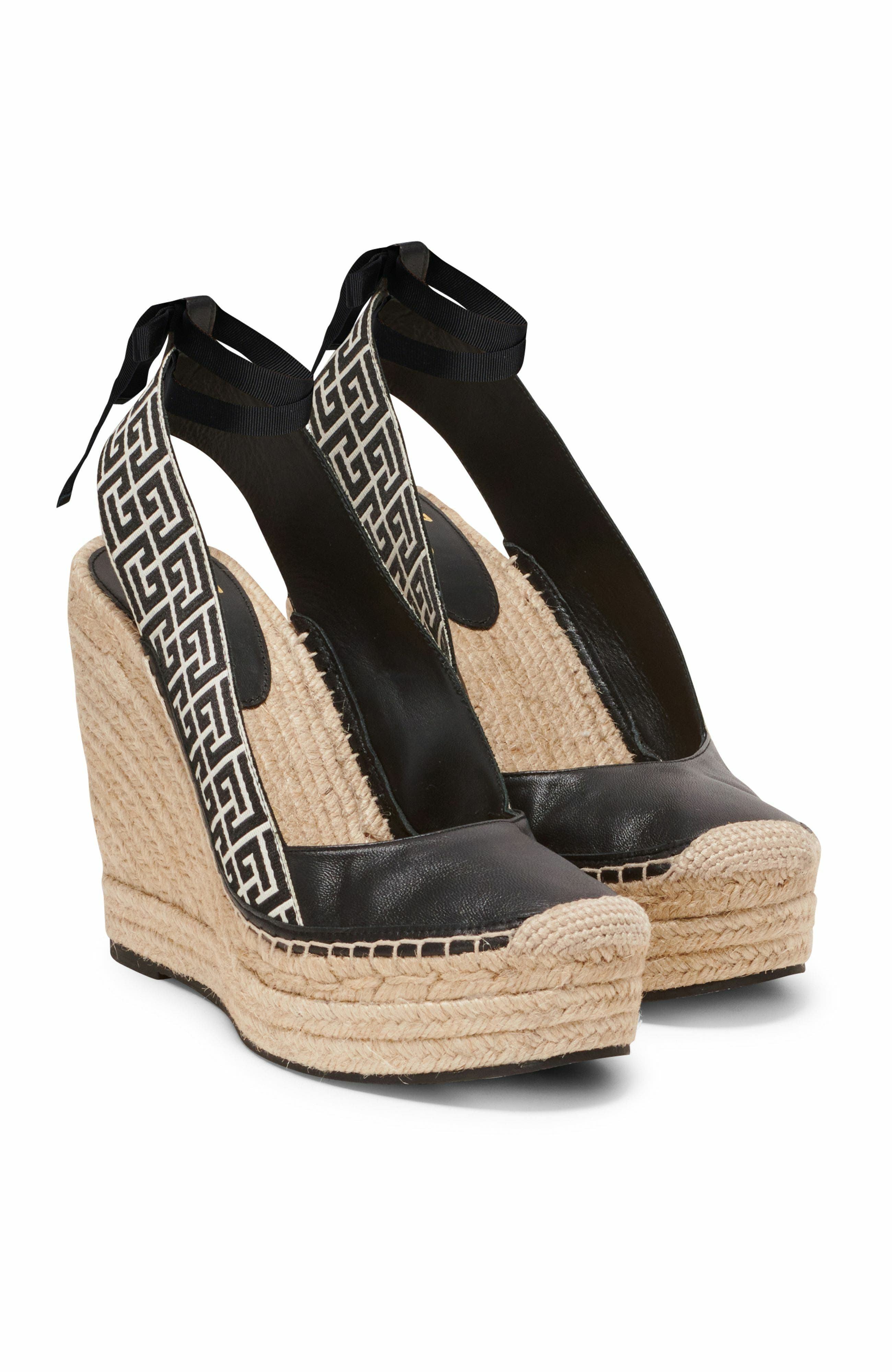 Balmain Alex Monogram Jacquard And Leather Espadrilles, Alternate, color, 