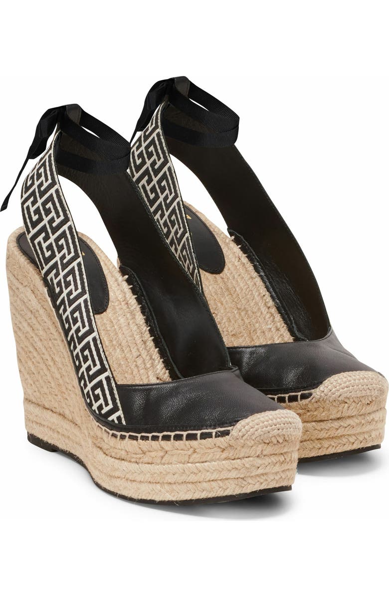 Balmain Alex Monogram Jacquard And Leather Espadrilles, Alternate, color,